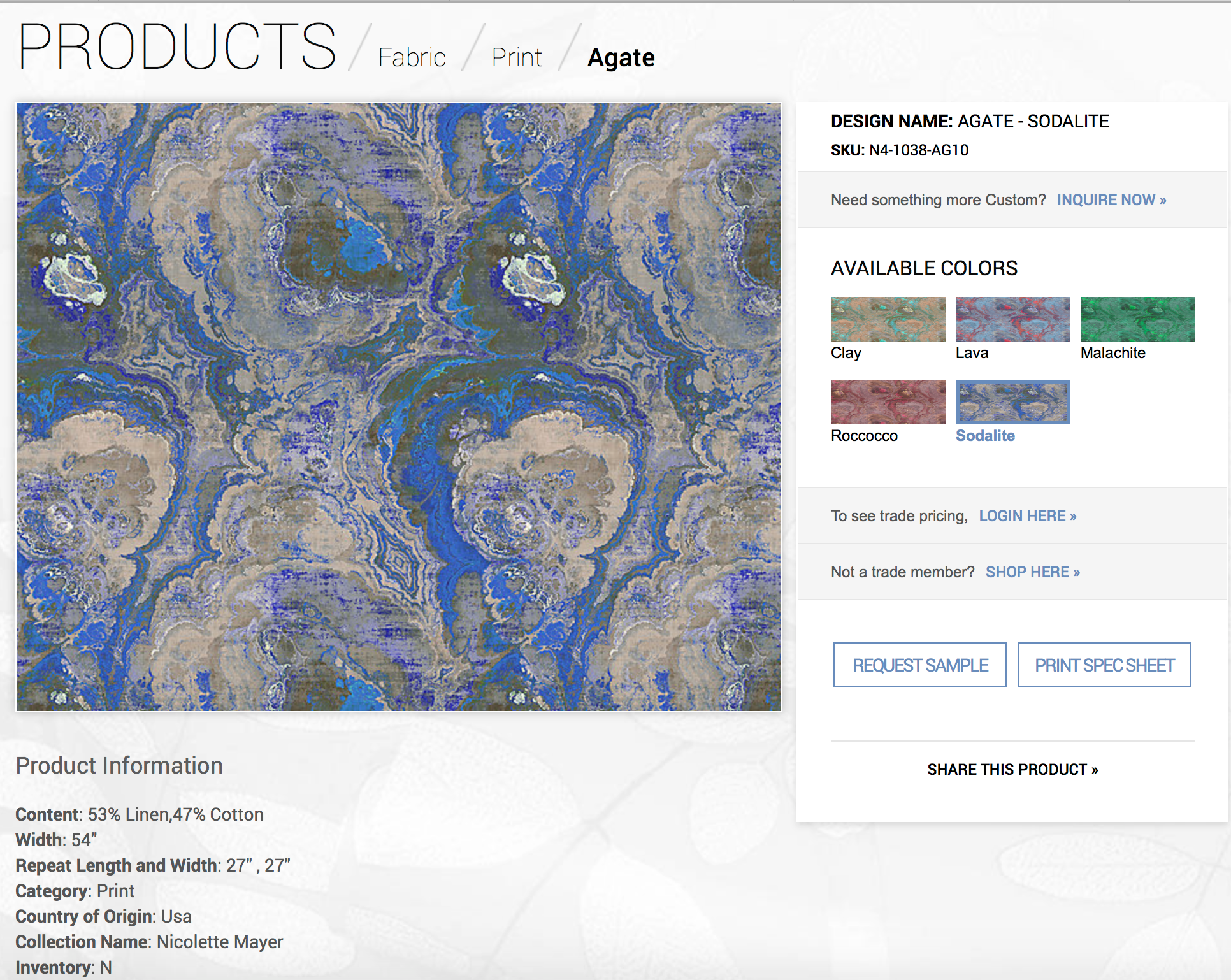 Agate Sodalite Wallpaper, Per Yard