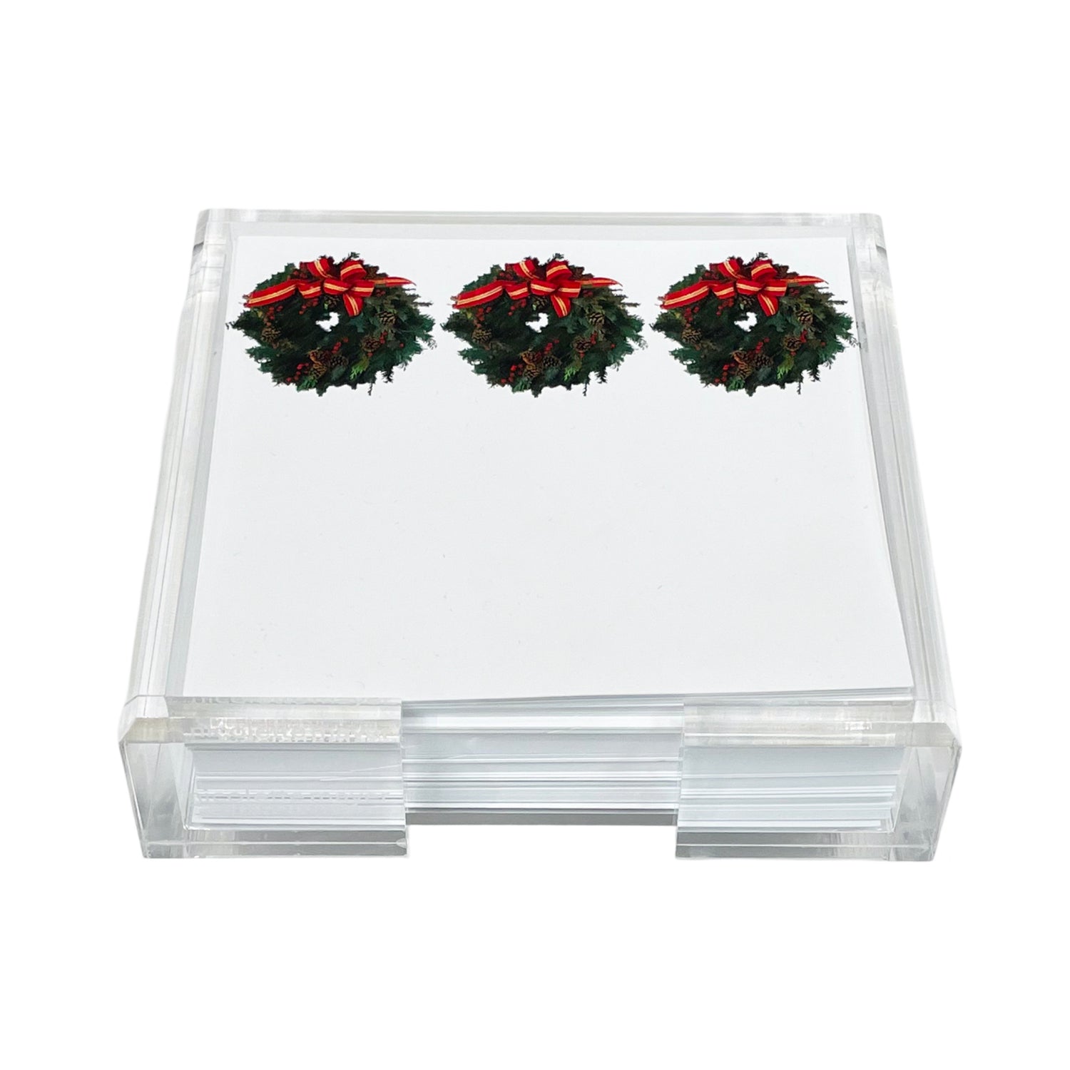 Christmas Wreath White Note Cards With Acrylic Holder