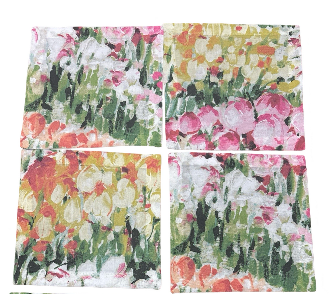 Tulip Gardens Original 6X6 Cotton Sateen Cocktail, Set of 4