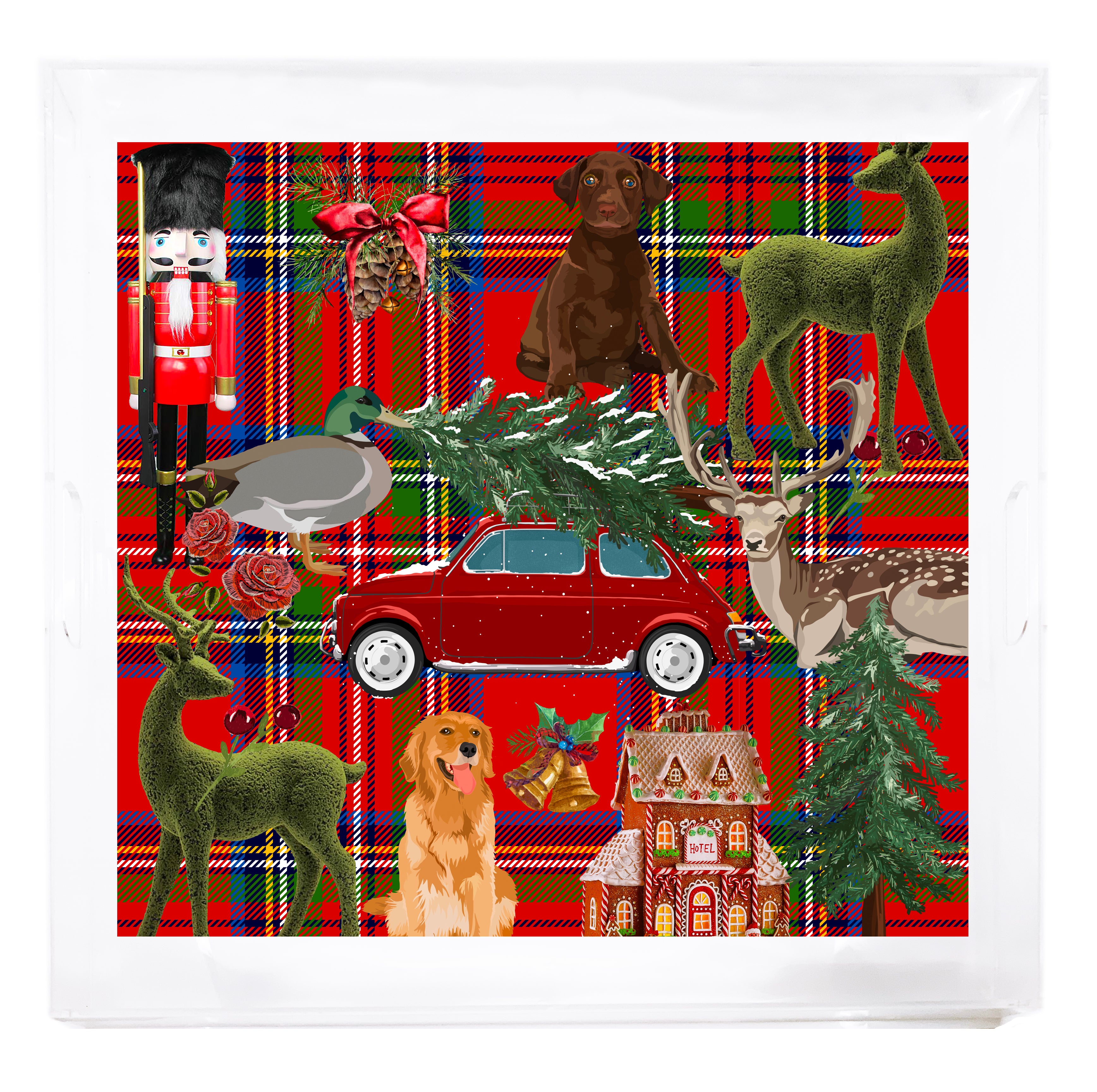 Large Reindeer Tray, Clear Acrylic outlet Tray with Interchangeable Art ~ you choose 2 extra designs, Hostess Gift, Holiday Teacher Gift, 11x14