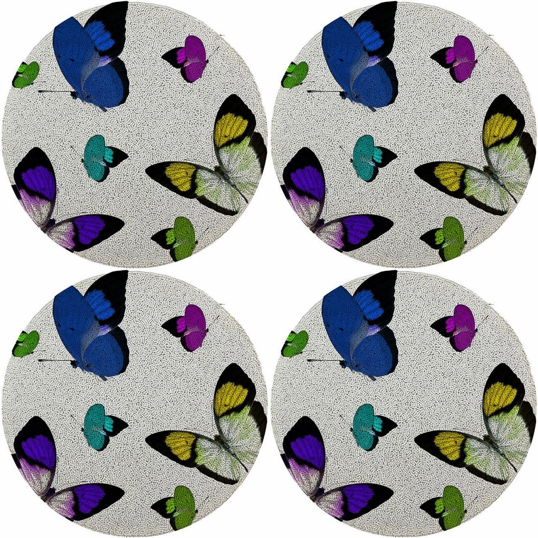 Butterflies Acid Blue 16 Round Beaded Smooth - Set of 4