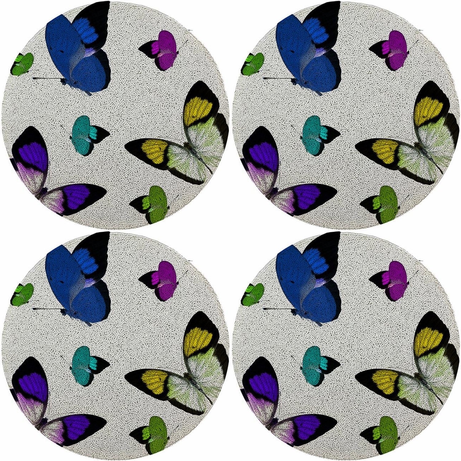 Butterflies Acid Blue 16 Round Beaded Smooth - Set of 4