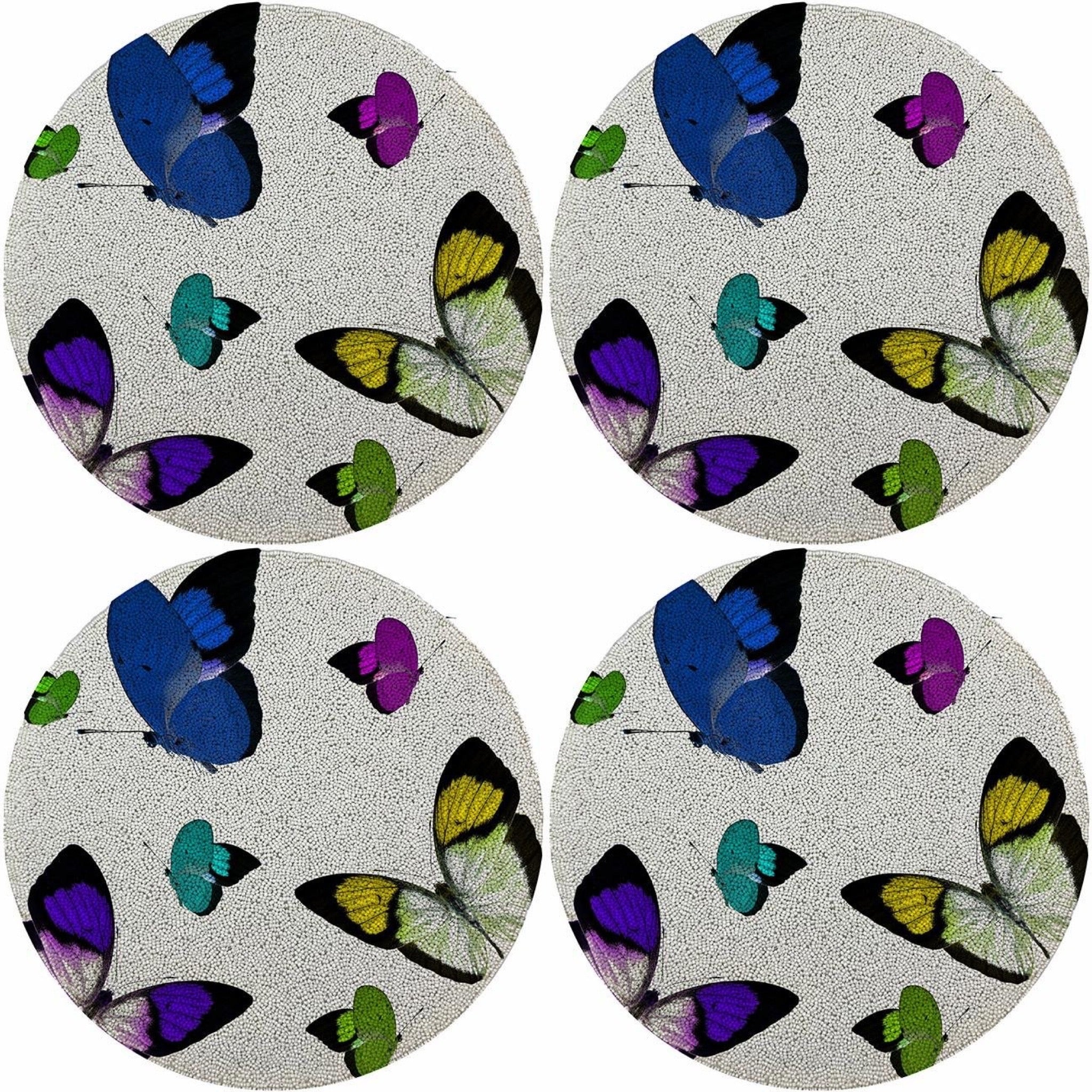 Butterflies Acid Blue 16 Round Beaded Smooth - Set of 4