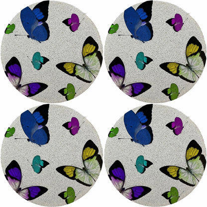 Butterflies Acid Blue 16 Round Beaded Smooth - Set of 4