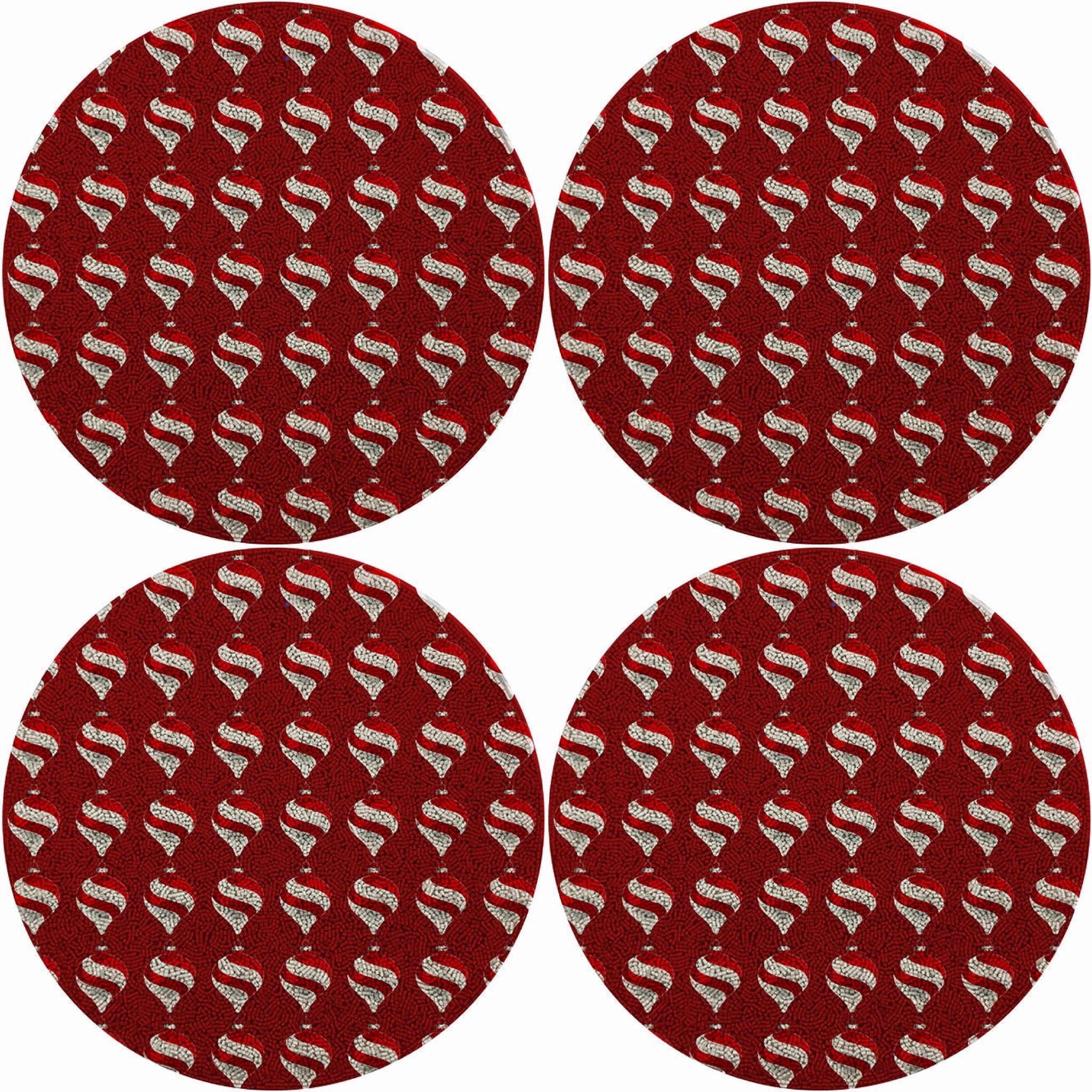 Xmas Ornament Red16 Round Beaded Smooth - Set of 4