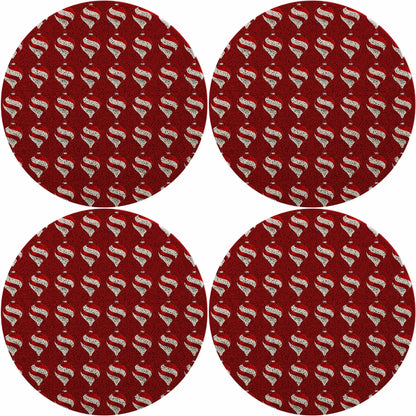 Xmas Ornament Red16 Round Beaded Smooth - Set of 4