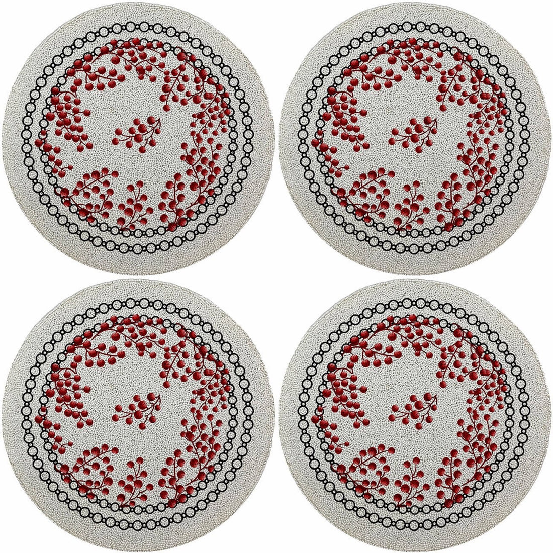 Christmas Berries Red White 16 Round Beaded Smooth - Set of 4