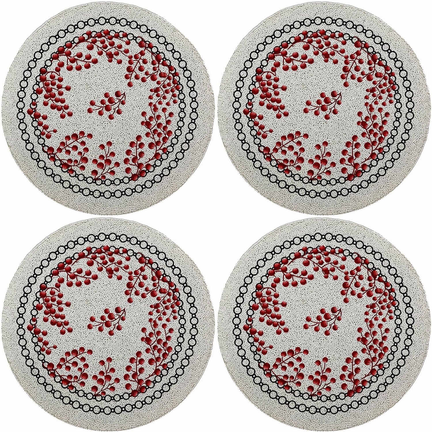 Christmas Berries Red White 16 Round Beaded Smooth - Set of 4