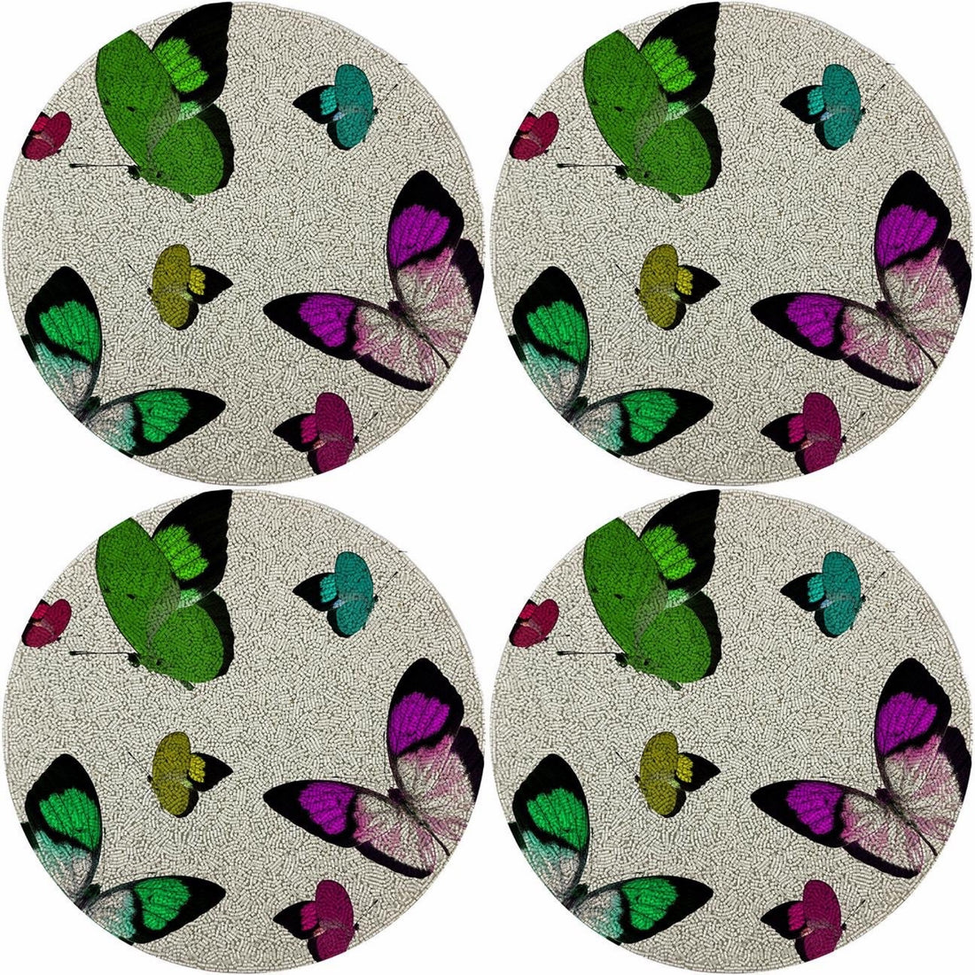 Butterflies Acid Green16 Round Beaded Rough Cut - Set of 4