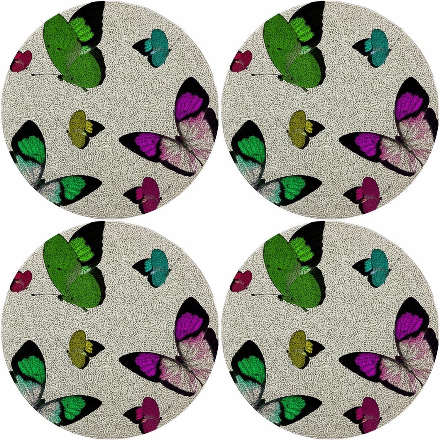 Butterflies Acid Green16 Round Beaded Rough Cut - Set of 4