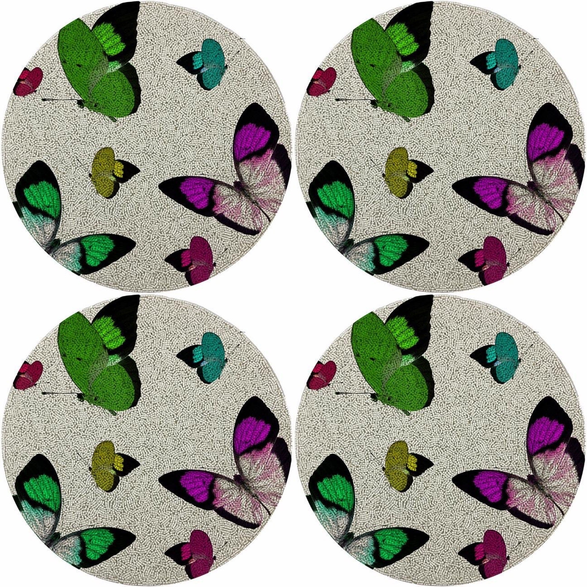 Butterflies Acid Green16 Round Beaded Rough Cut - Set of 4