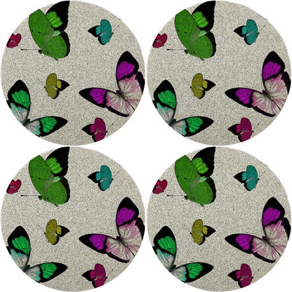 Butterflies Acid Green16 Round Beaded Rough Cut - Set of 4