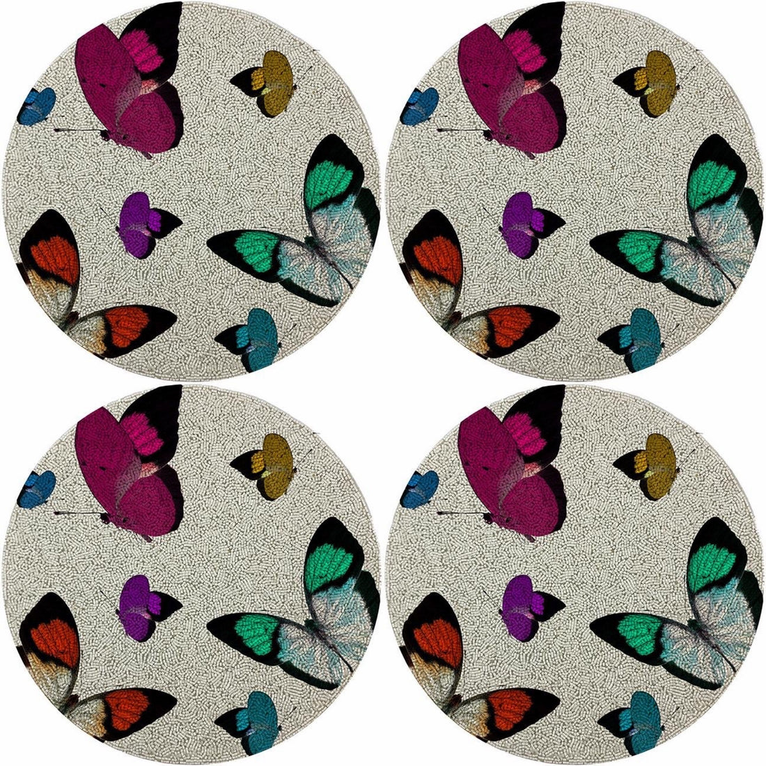 Butterflies 16 Round Beaded Rough Cut - Set of 4