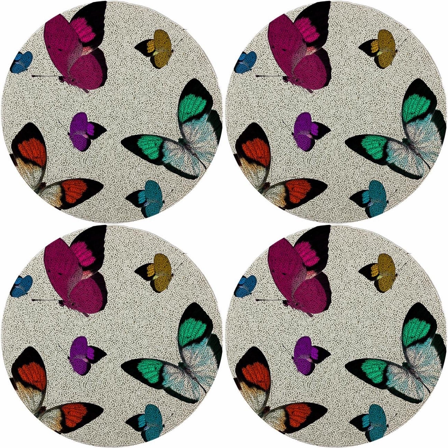 Butterflies 16 Round Beaded Rough Cut - Set of 4