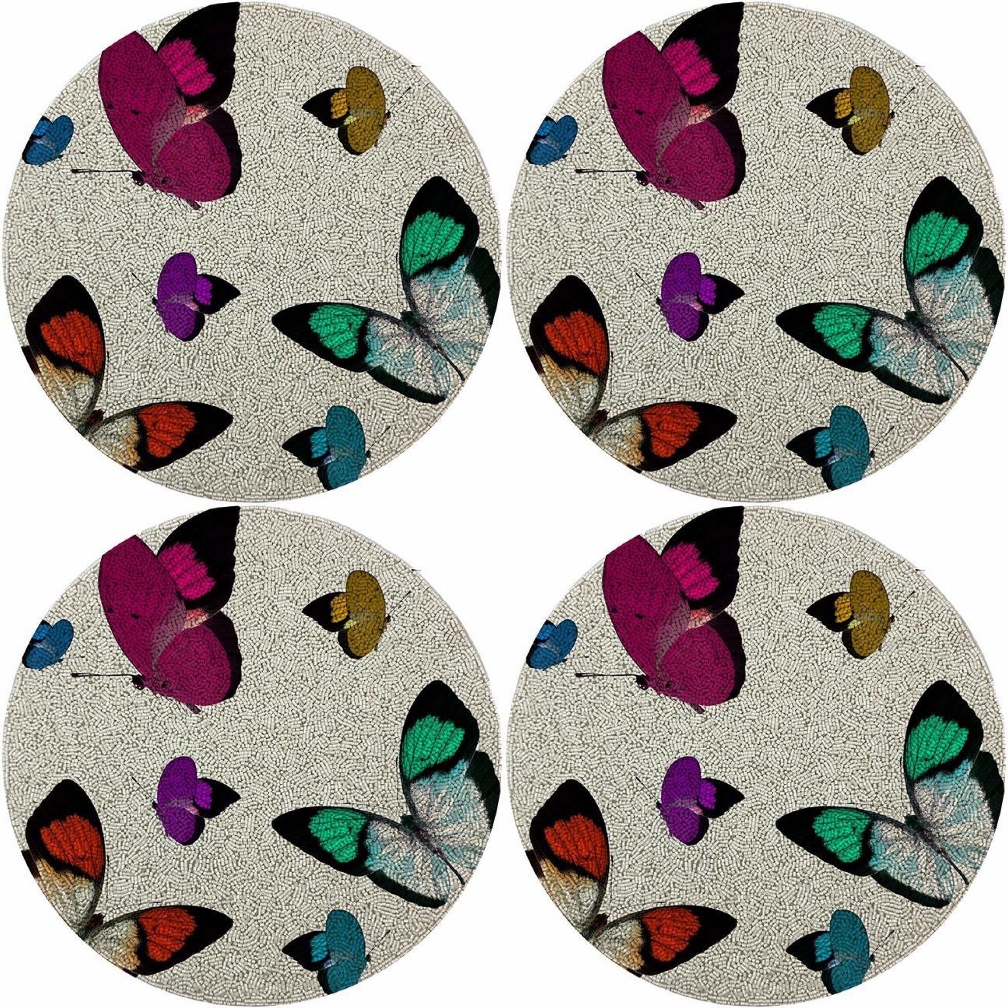 Butterflies 16 Round Beaded Rough Cut - Set of 4