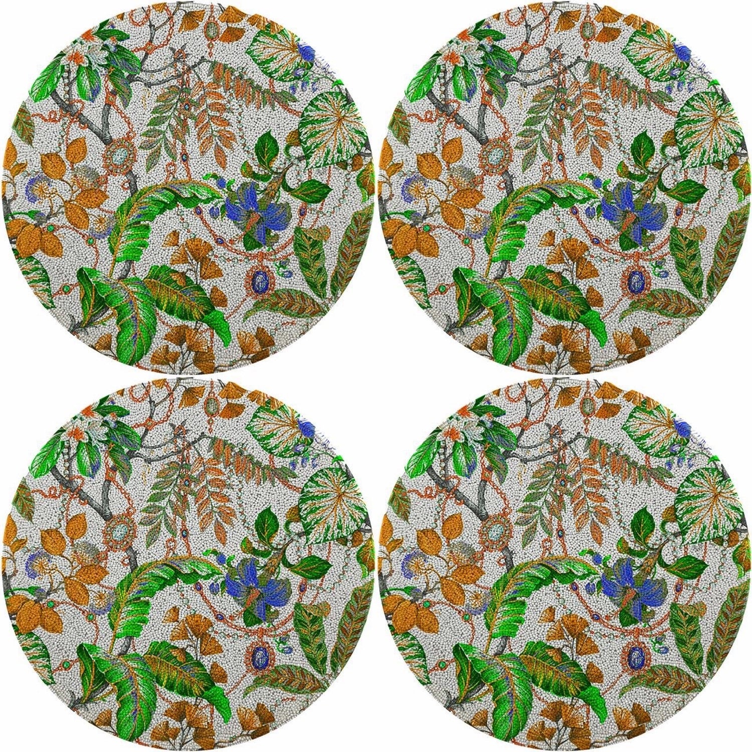 Plumeria Tangerine 16 Round Smooth Beaded Placemats - Set of 4