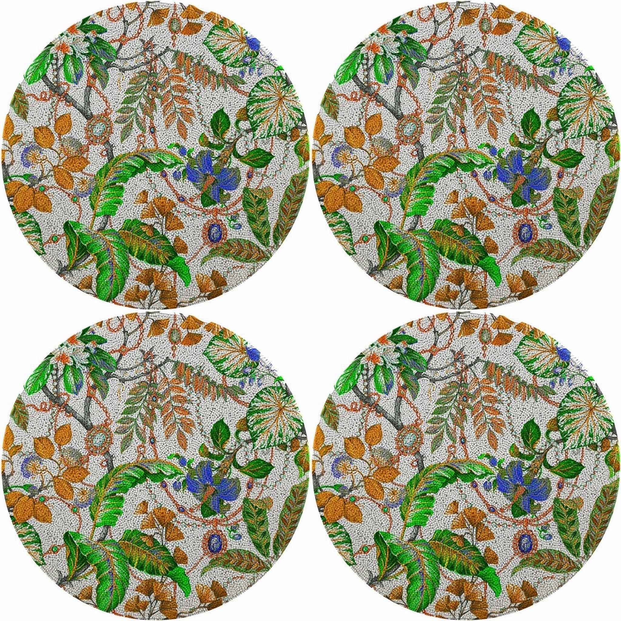 Plumeria Tangerine 16 Round Smooth Beaded Placemats - Set of 4