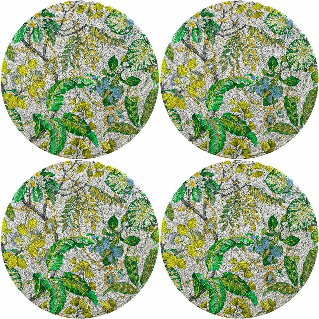 Plumeria Lemon 16 Round Smooth Beaded Placemats - Set of 4