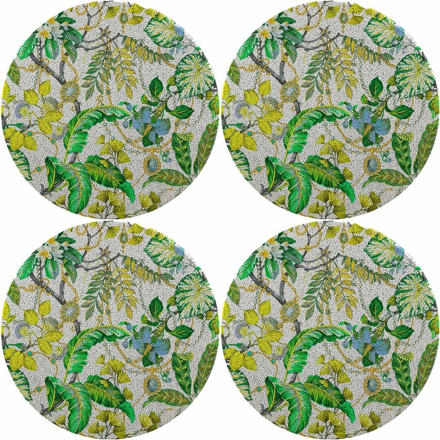 Plumeria Lemon 16 Round Smooth Beaded Placemats - Set of 4