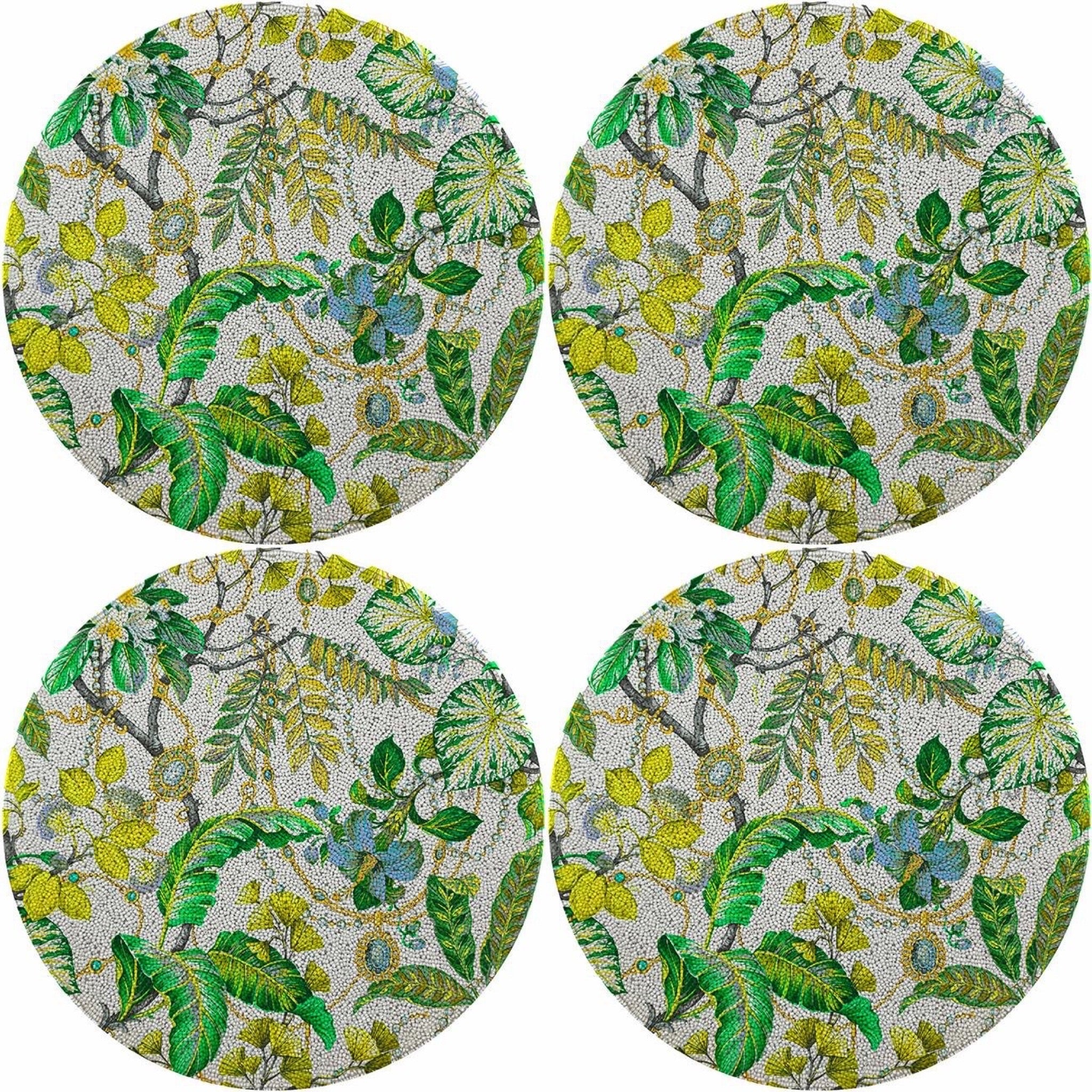 Plumeria Lemon 16 Round Smooth Beaded Placemats - Set of 4