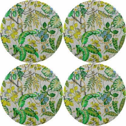 Plumeria Lemon 16 Round Smooth Beaded Placemats - Set of 4