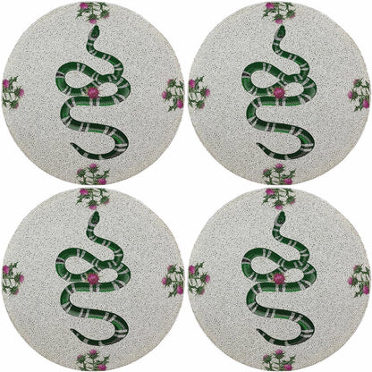 Thistle And Snake Pink White 16 Round Beaded Smooth - Set of 4