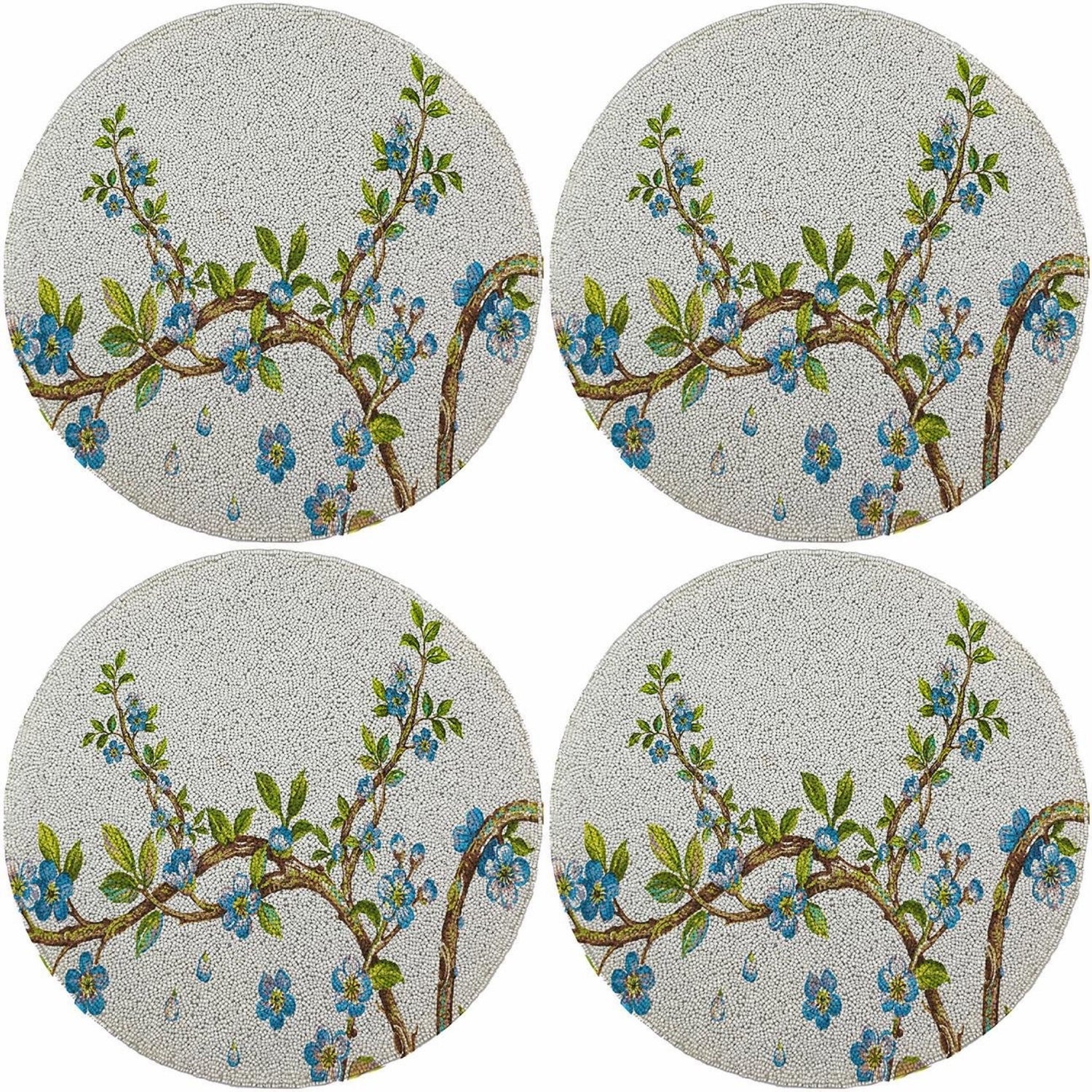 Cherry Blossom Blue 16 Round Beaded Smooth - Set of 4