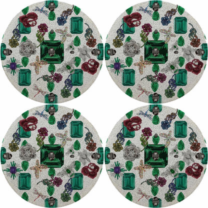 Jewel Box Emeralds White 16 Round Beaded Smooth - Set of 4