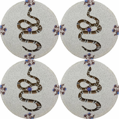 Thistle And Snake Blue White 16 Round Beaded Smooth - Set of 4