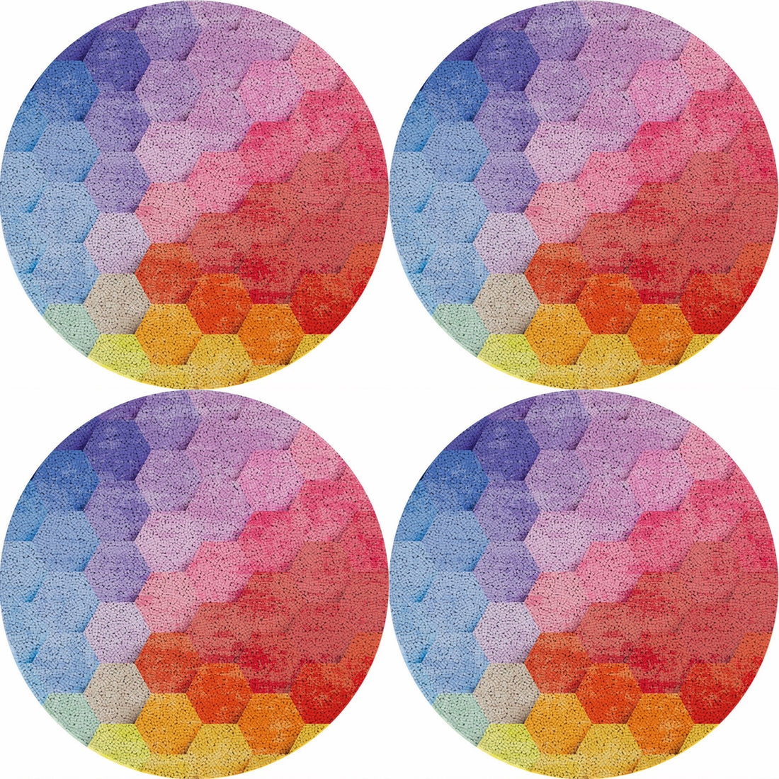 Hex Red Orange Blue 16 Round Beaded Rough Cut - Set of 4