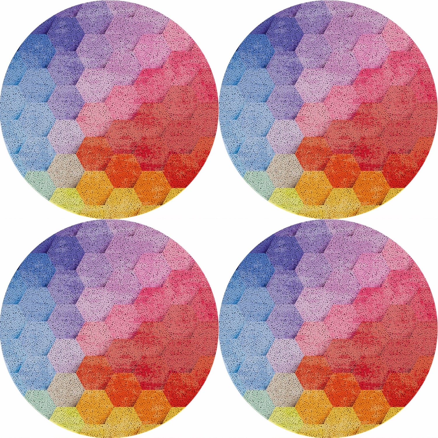 Hex Red Orange Blue 16 Round Beaded Rough Cut - Set of 4