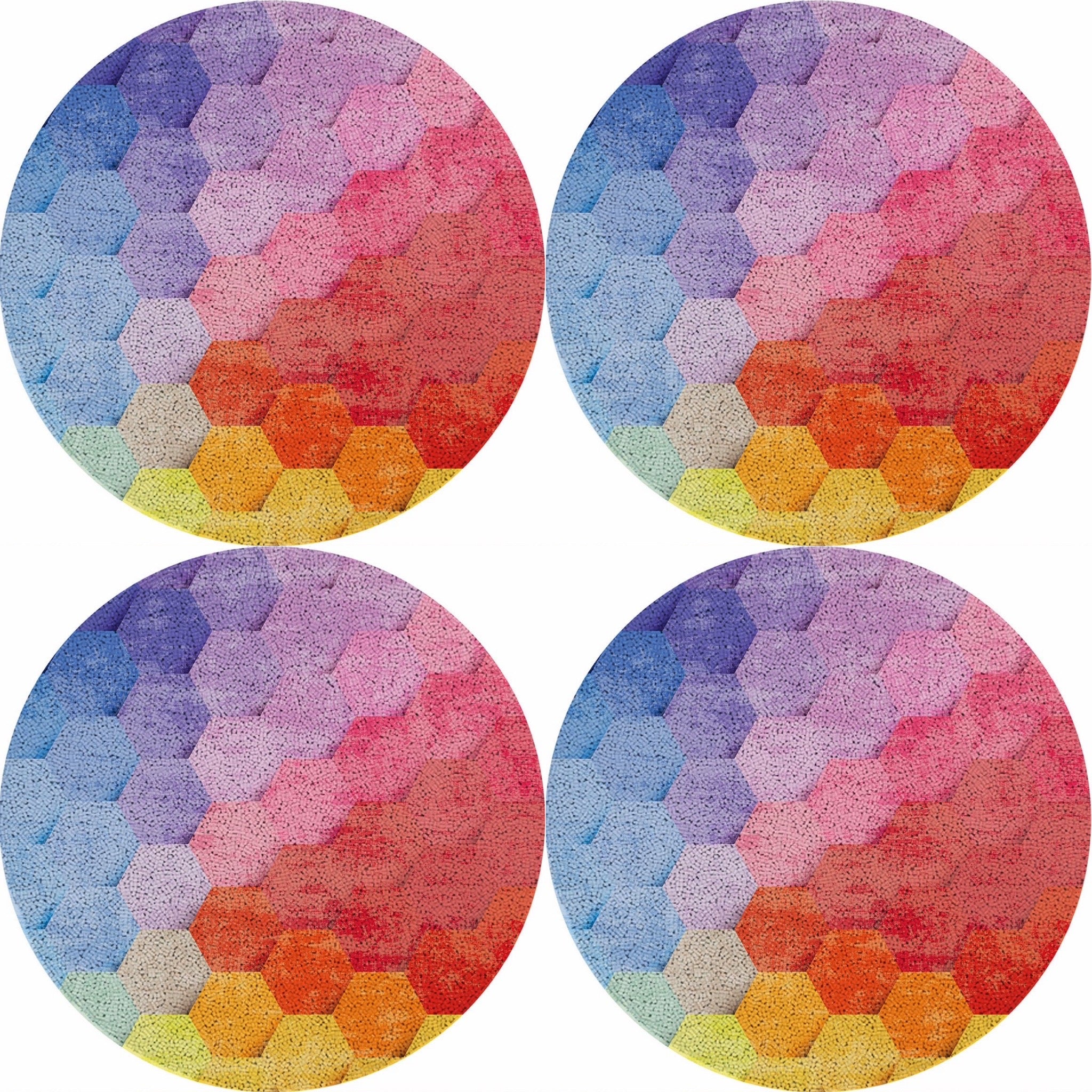 Hex Red Orange Blue 16 Round Beaded Rough Cut - Set of 4