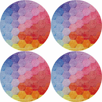 Hex Red Orange Blue 16 Round Beaded Rough Cut - Set of 4