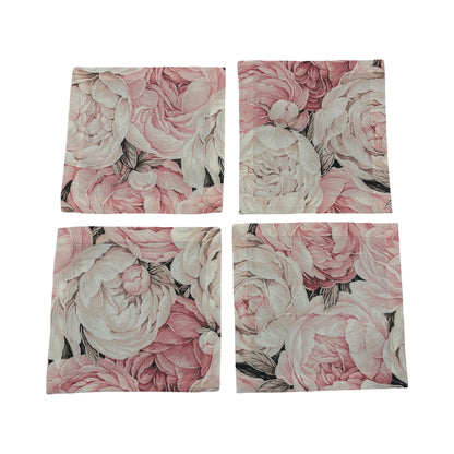 Peony Passion Soft Pink 6X6 Cotton Sateen Cocktail, Set of 4