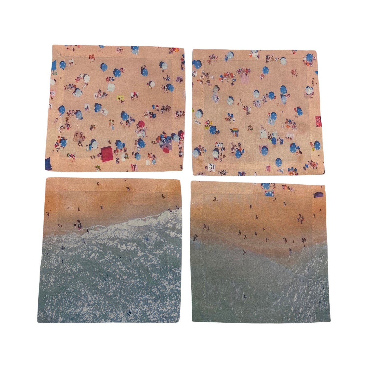 Beach Aerial Scene 6X6 Cotton Sateen Cocktail, Set of 4