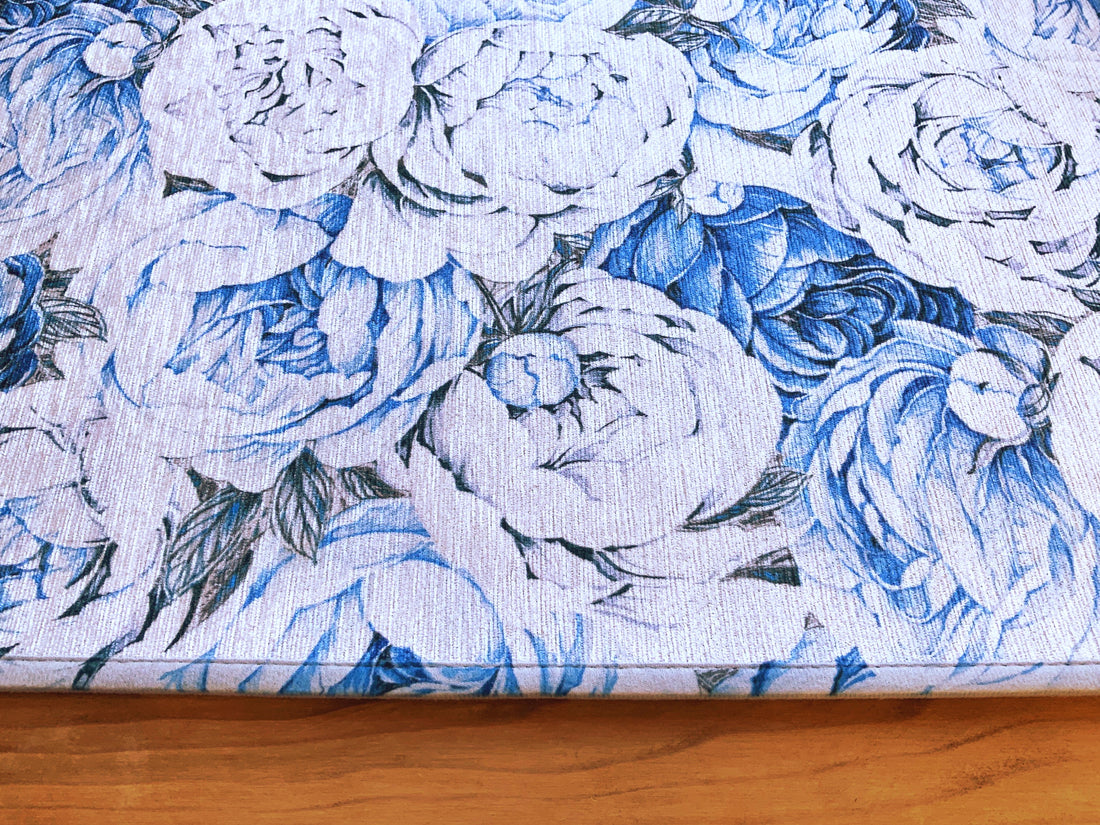 Peony Passion Delft White Rectangle Chenille