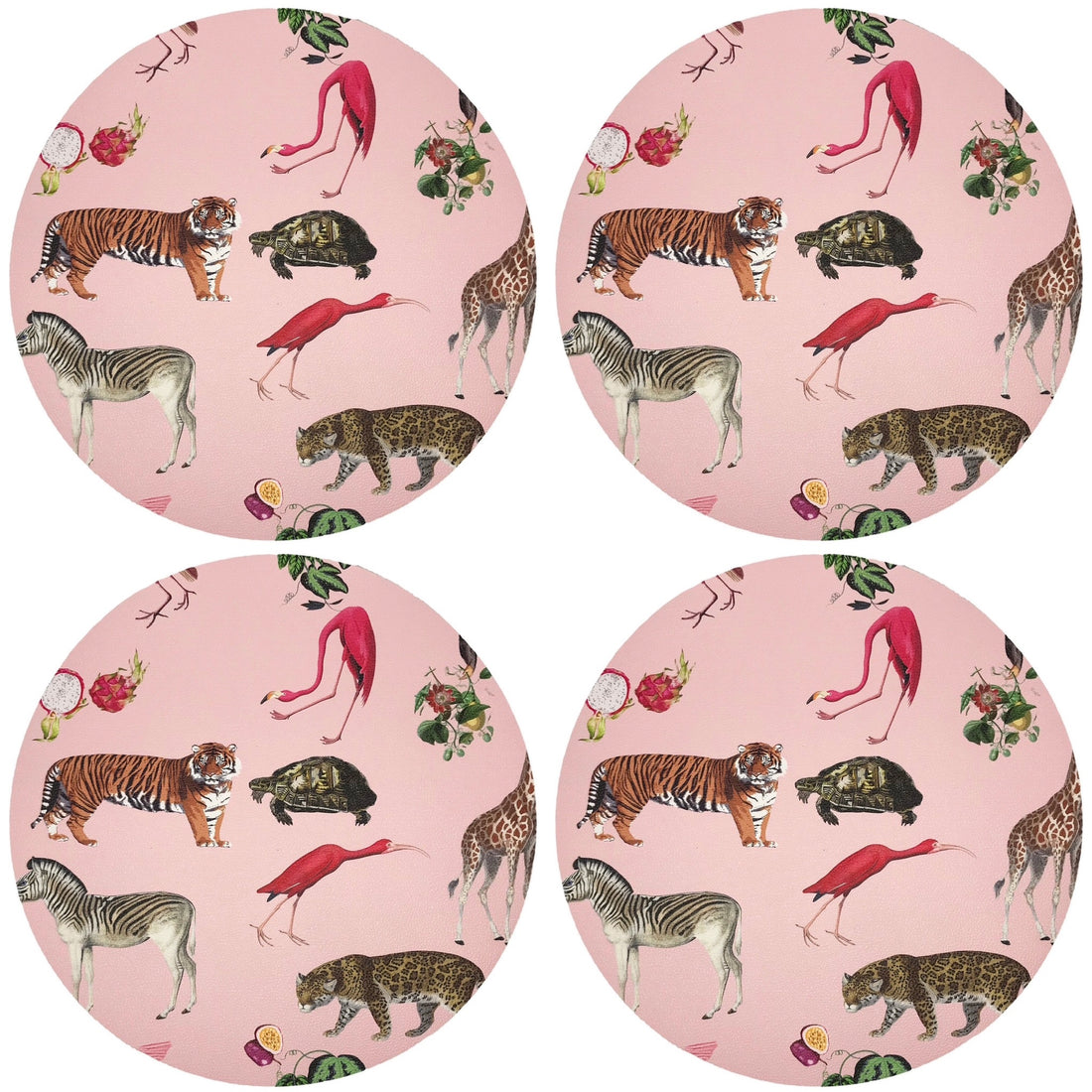 Exotix Flamingo 16&quot; Round Pebble Placemat, Set Of 4