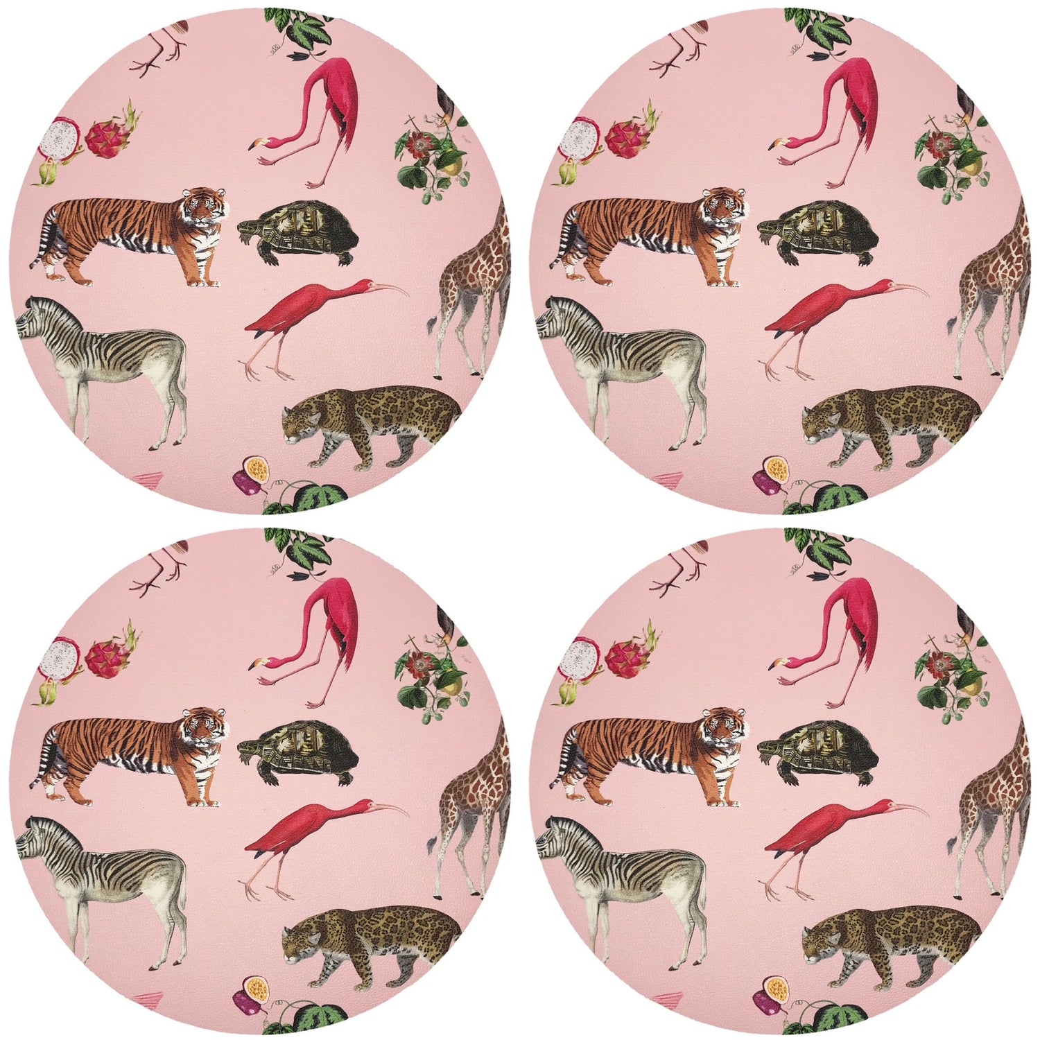 Exotix Flamingo 16&quot; Round Pebble Placemat, Set Of 4