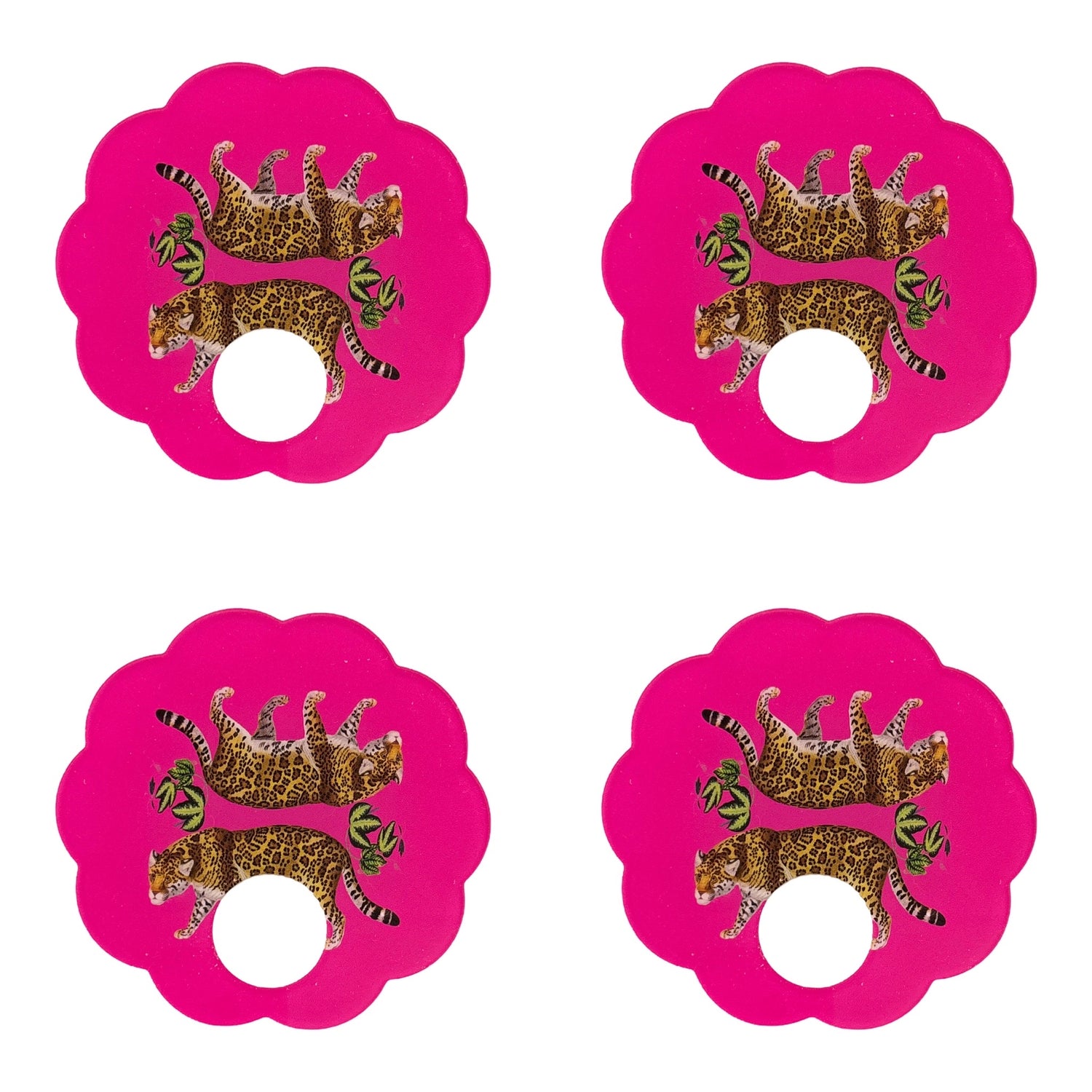 Leopard Seeing Double Hot Pink Acrylic Scallop Napkin Ring - Set of 4