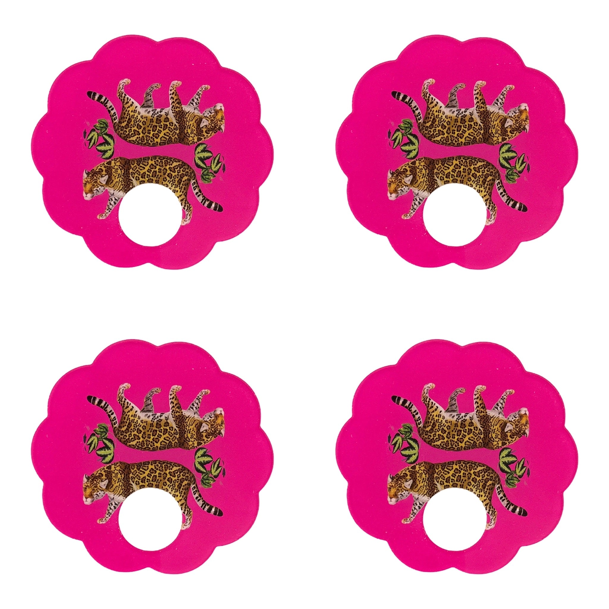 Leopard Seeing Double Hot Pink Acrylic Scallop Napkin Ring - Set of 4