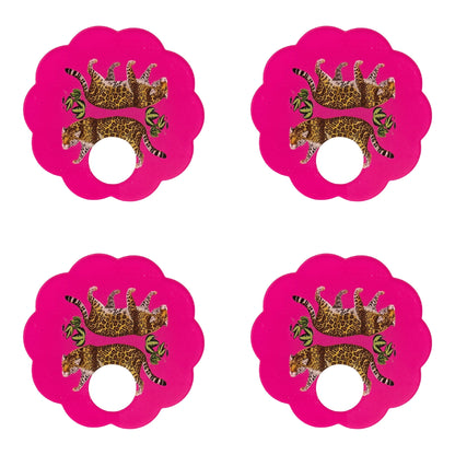 Leopard Seeing Double Hot Pink Acrylic Scallop Napkin Ring - Set of 4