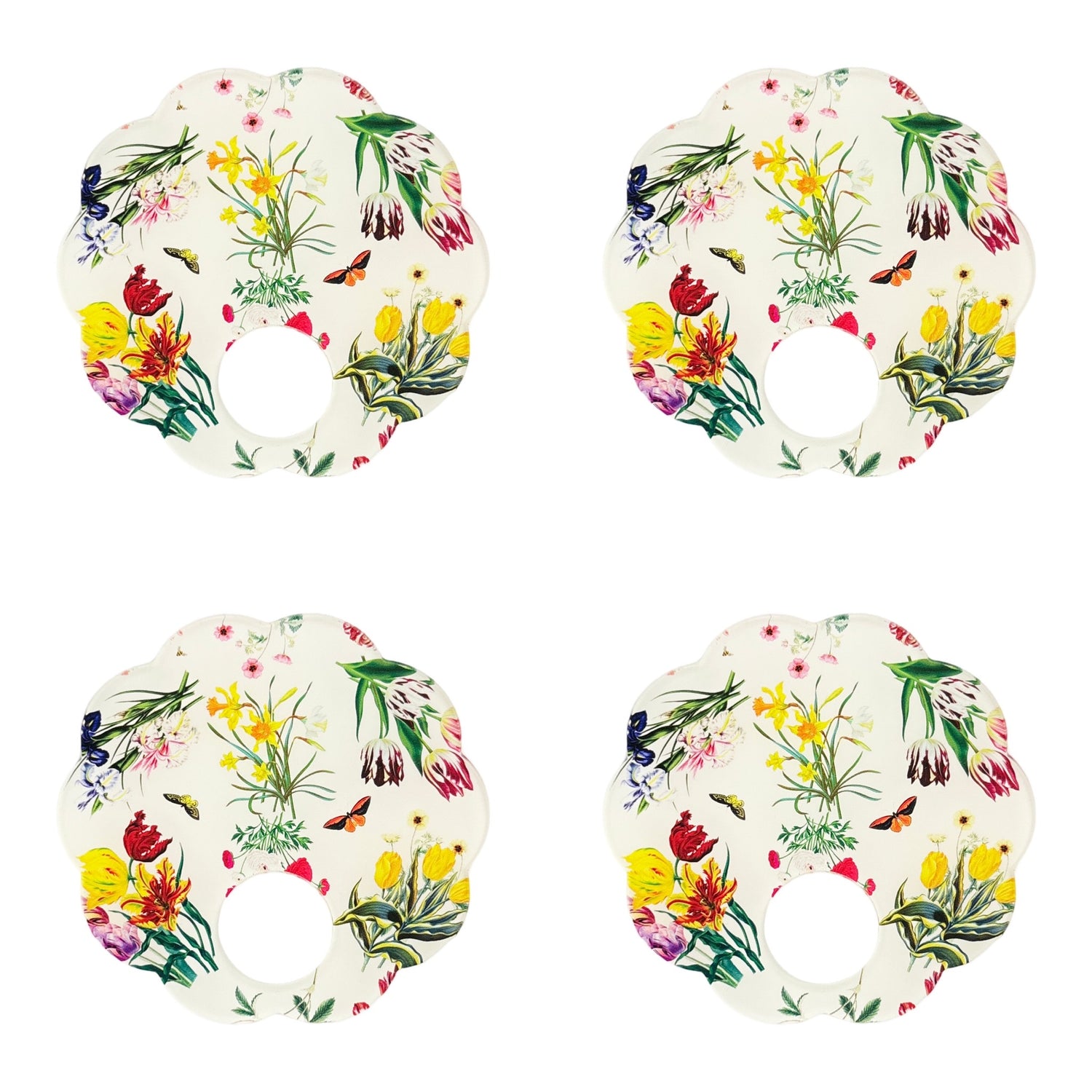 Flora Fauna White Acrylic Scallop Napkin Ring - Set of 4