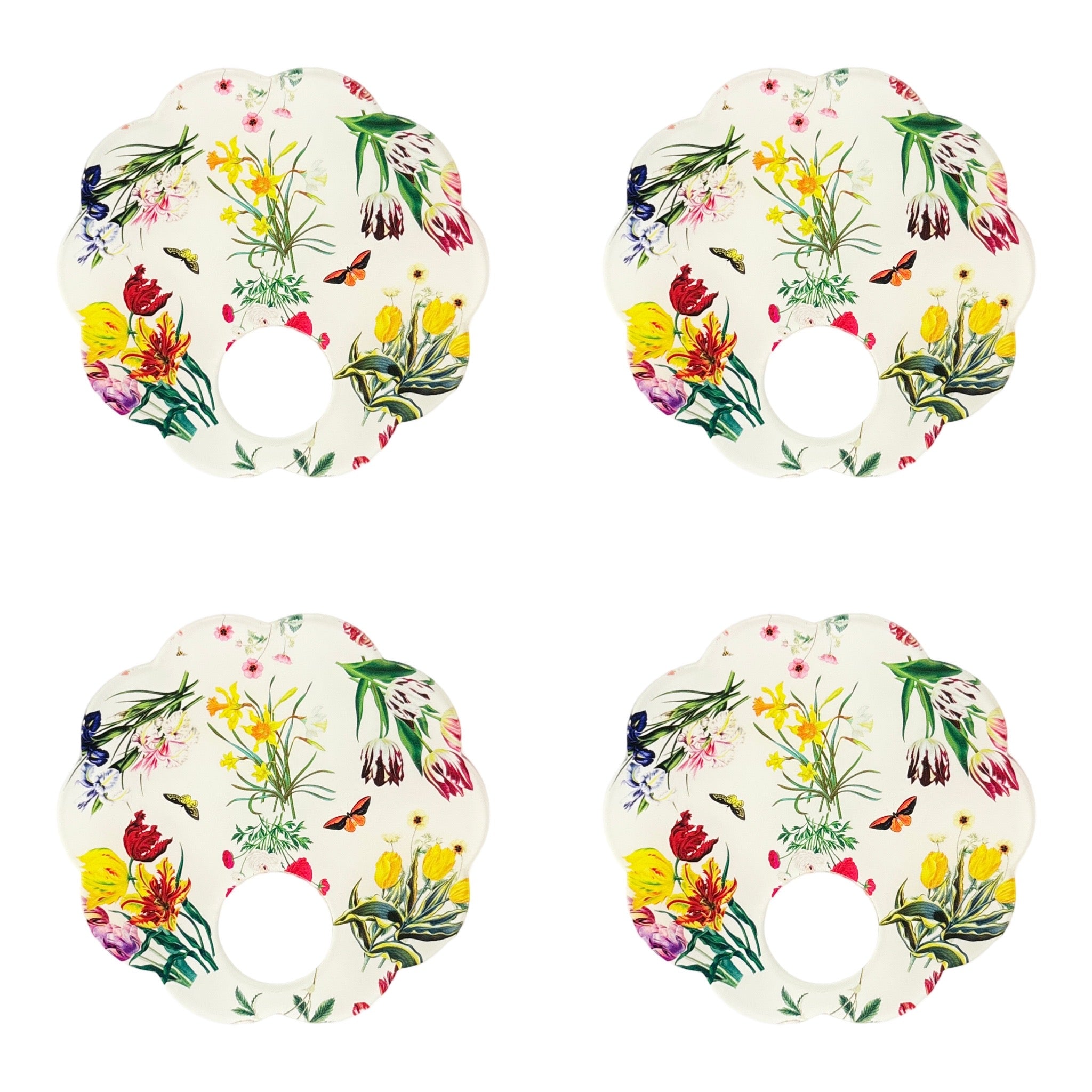 Flora Fauna White Acrylic Scallop Napkin Ring - Set of 4