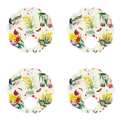 Flora Fauna White Acrylic Scallop Napkin Ring - Set of 4