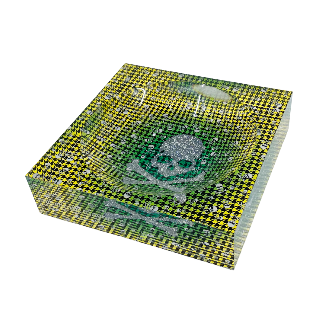 CrossBones Houndstooth Green Yellow Acrylic Candy Dish 6x6