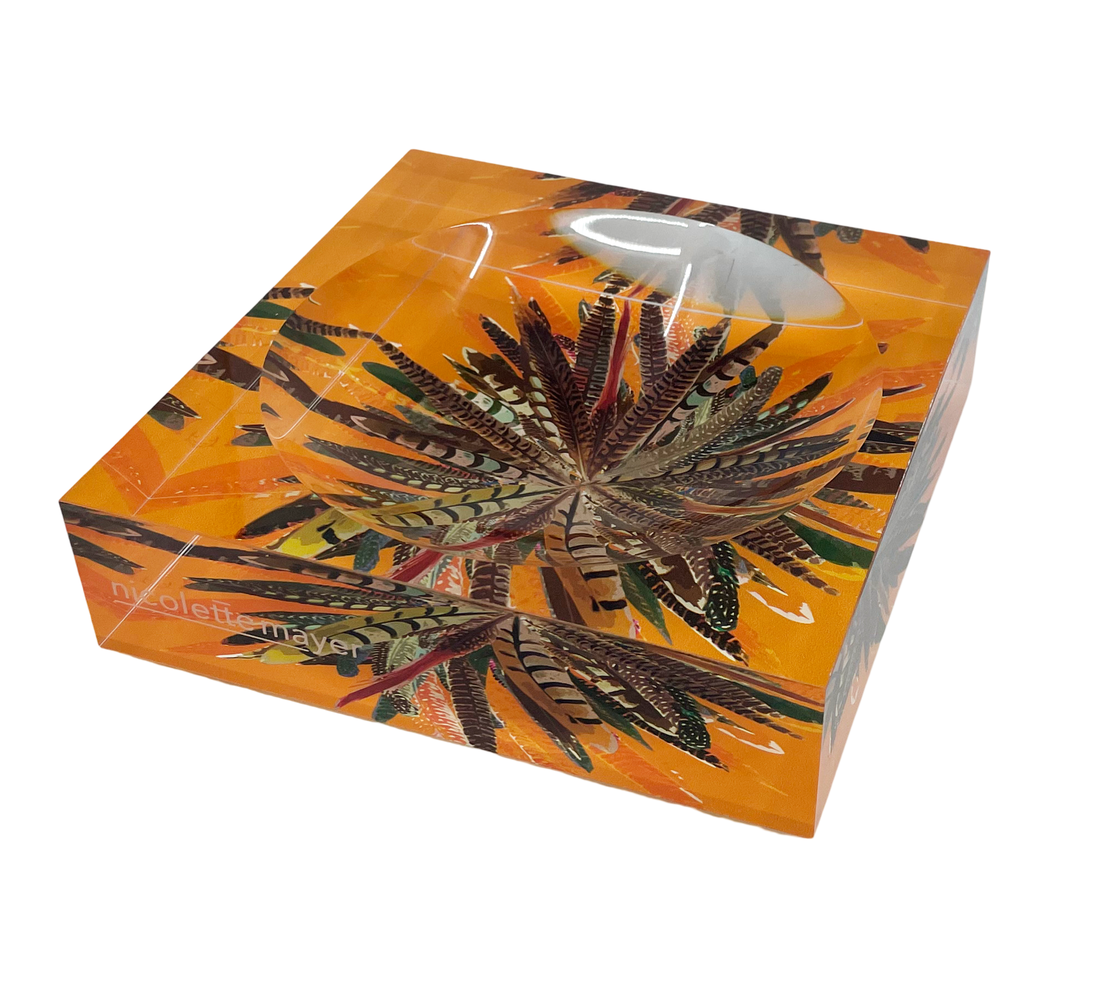 Pheasant Feathers Butternut Acrylic Candy Dish 6x6