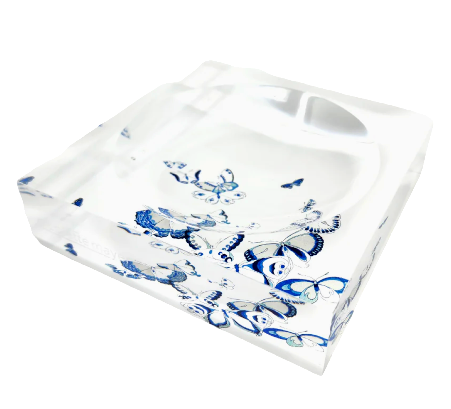 Butterfly Chinois Blue Acrylic Candy Dish 6x6