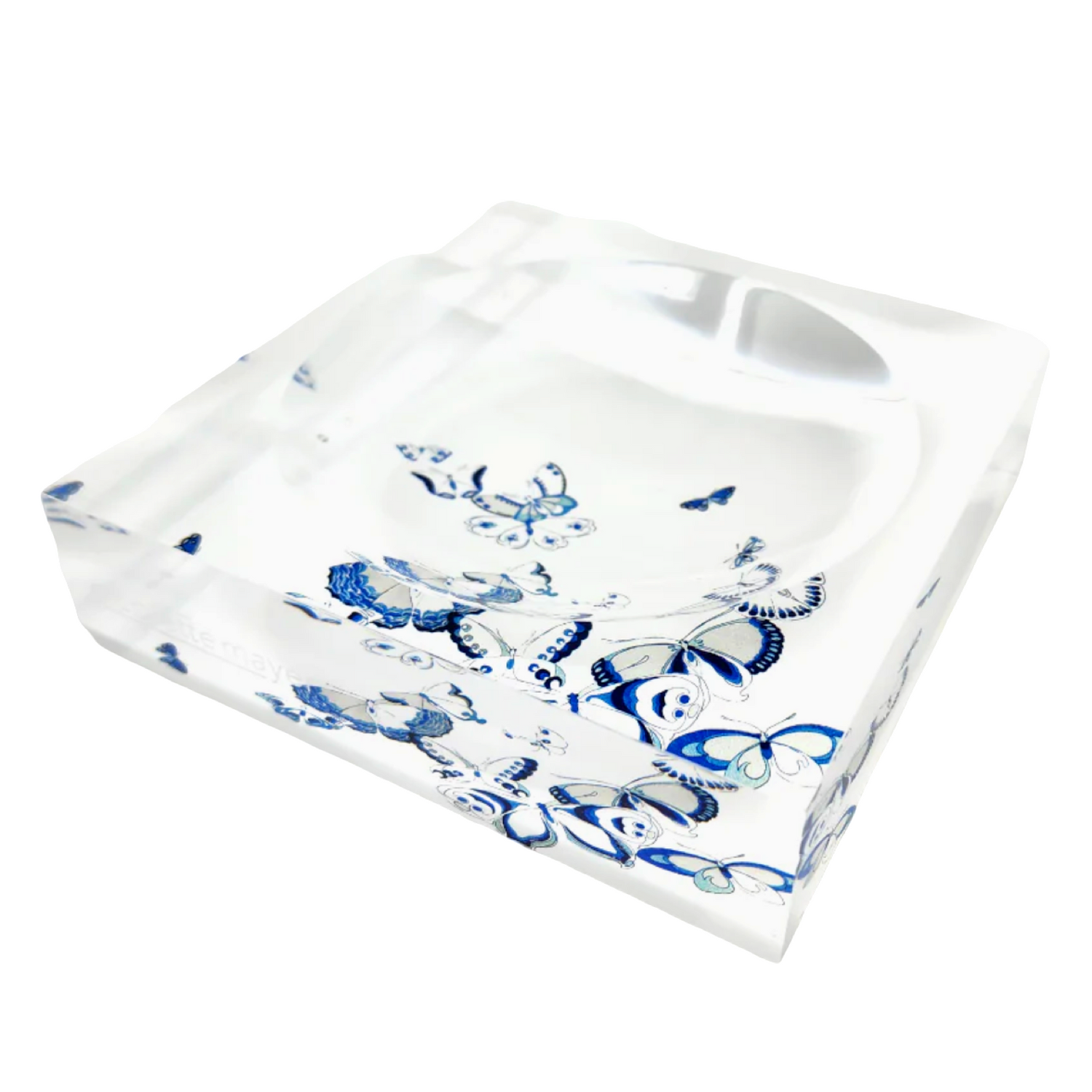 Butterfly Chinois Blue Acrylic Candy Dish 6x6