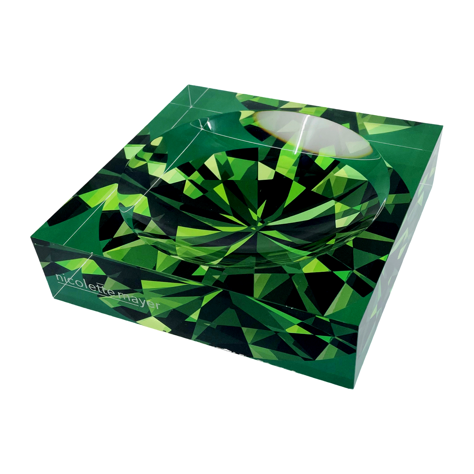 Facets Green Acrylic Candy Dish 6x6