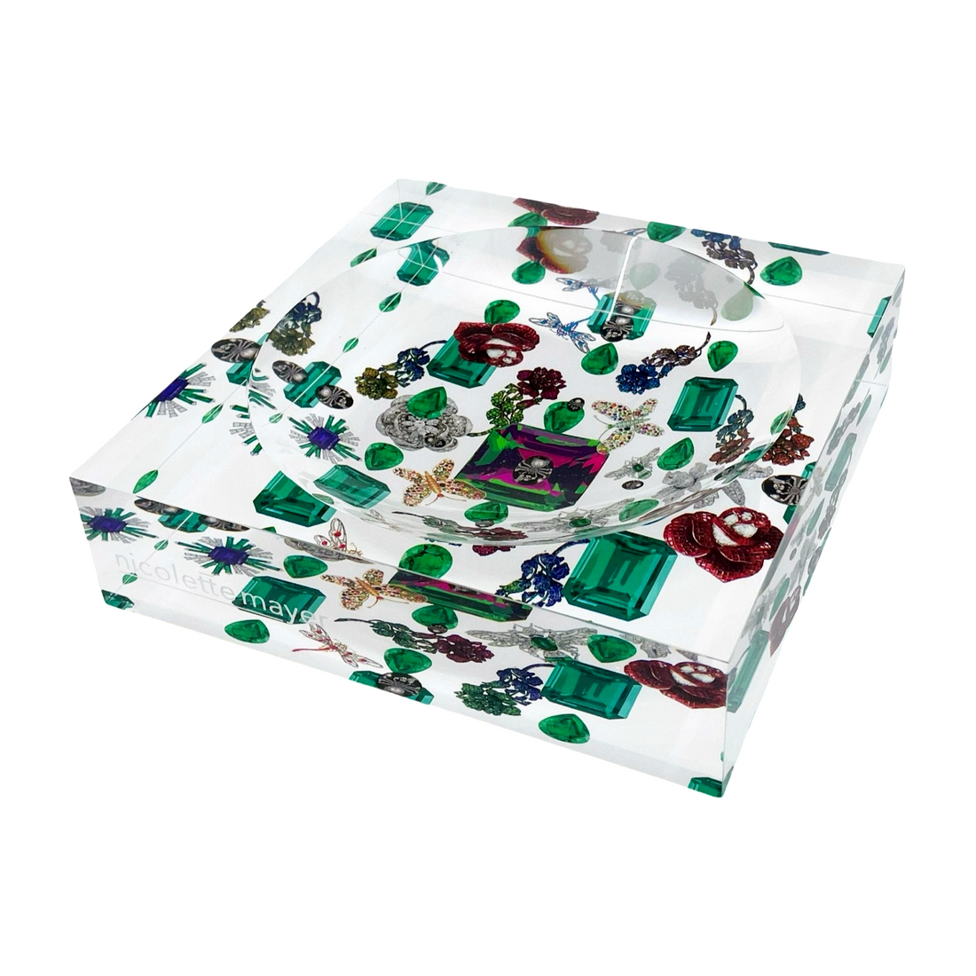 Jewel Box Emeralds White Acrylic Candy Dish 6x6